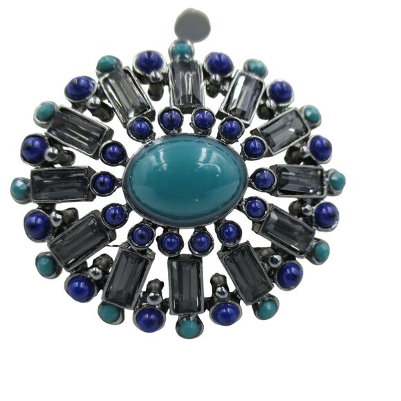 Chico’s Gunmetal Blue Stones Pin Brooch Classic Retro Inspired NWT $39 - Picture 2 of 5